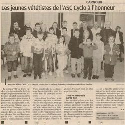 La Provence du mardi 8 février 2011 - Les Jeunes Vététistes de l'ASC Cyclo à l'honneur