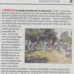 Article La Provence - Balade en forêt pour le club cyclo - Jeudi 18 Avril 2013