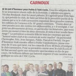 Article La Provence - Un pot d'honneur pour Pablo à l'ASC Cyclo - Dimanche 26 Mai 2013